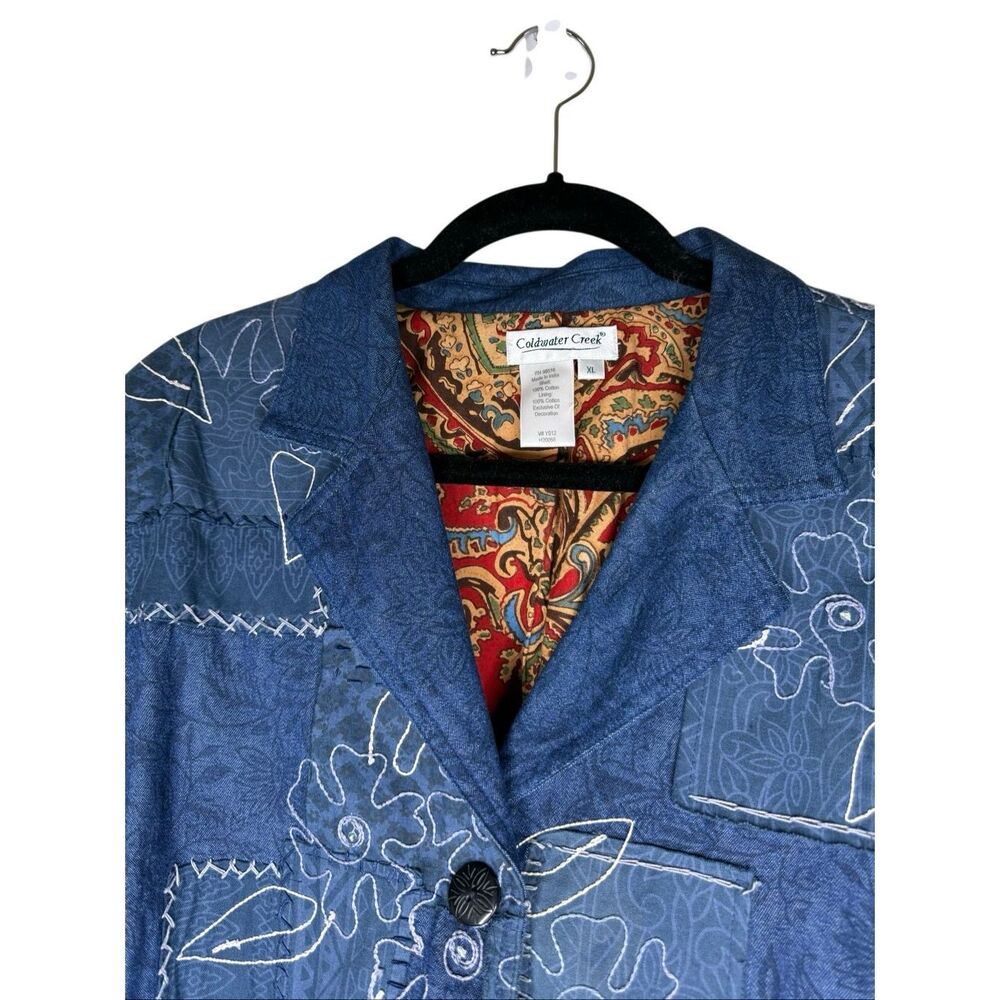 Vintage Coldwater Creek Jacket Blue Denim Embroidered Patchwork Size XL Prairie - Picture 3 of 16